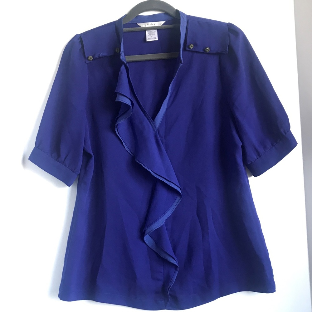 Esley Blue Ruffle Blouse
